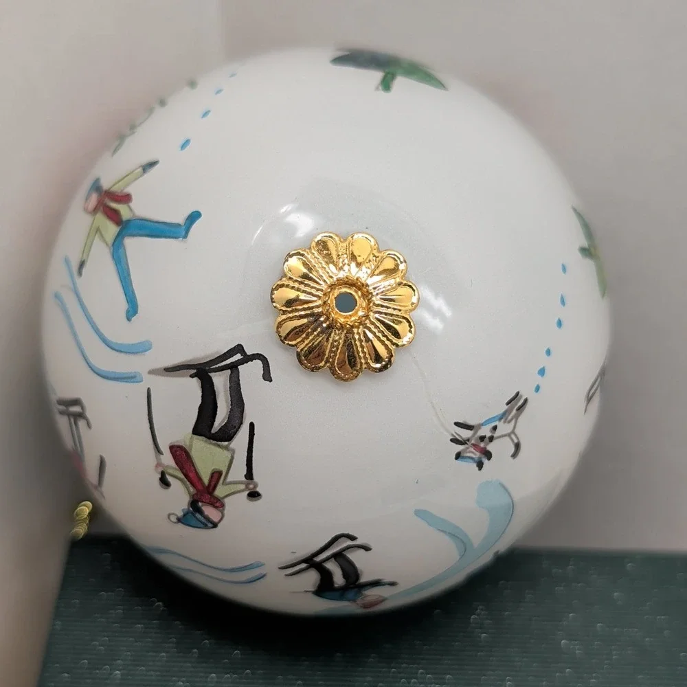 Pier 1 Li Bien Merry Christmas Ornament Hand Painted Skiing Winter Scene 2019